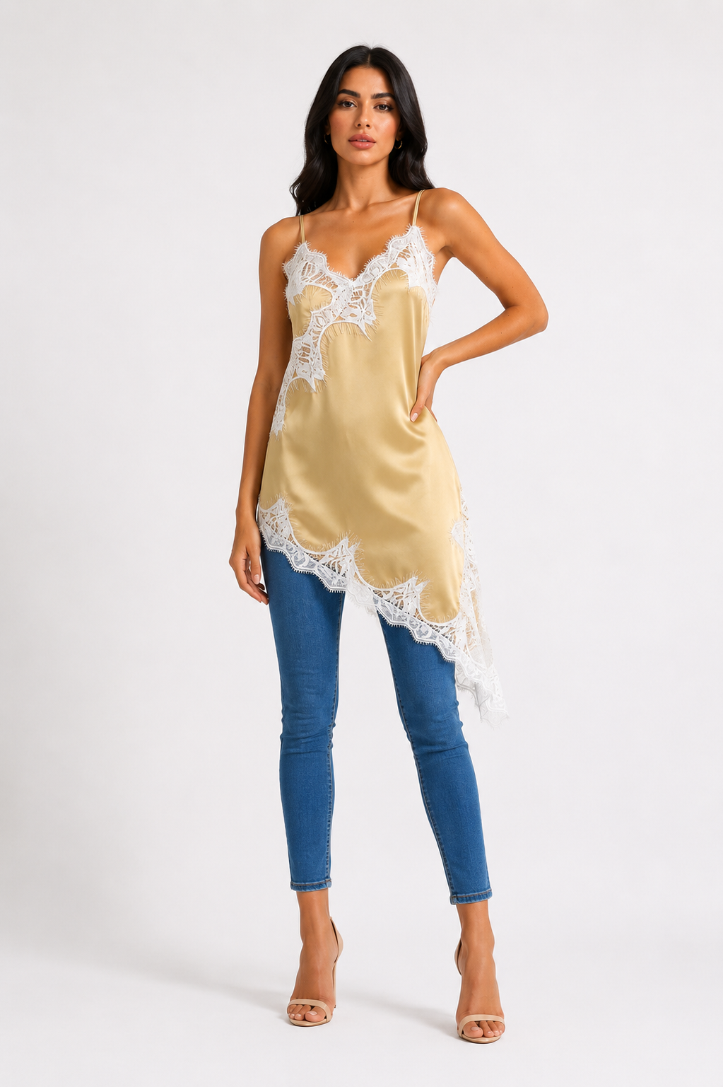 Lace Trim Satin Cami Top - Chic