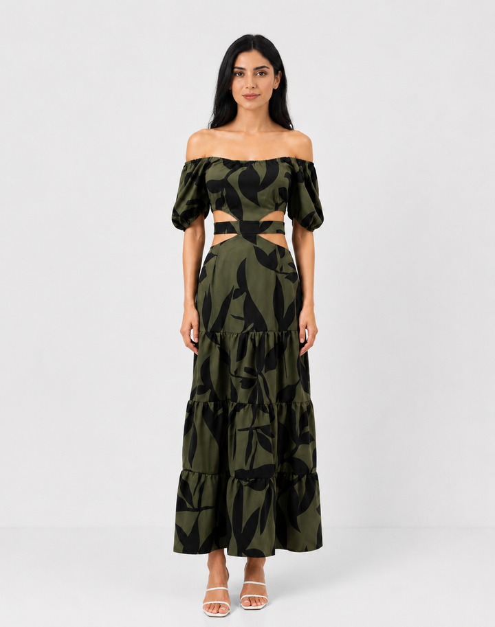 Off-Shoulder Printed Maxi Dress - Riviera