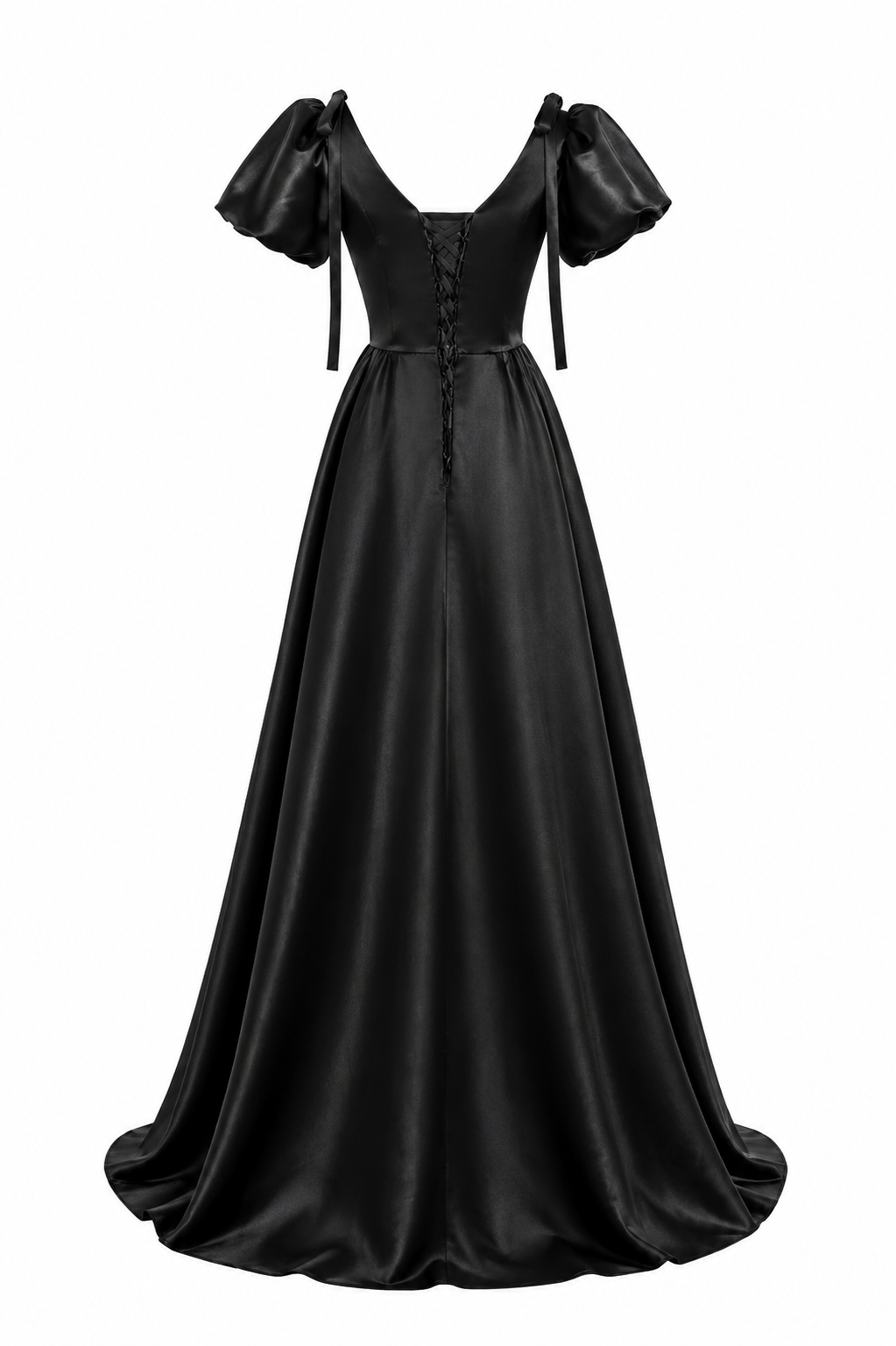 Satin Puff Sleeve Ball Gown - Noir