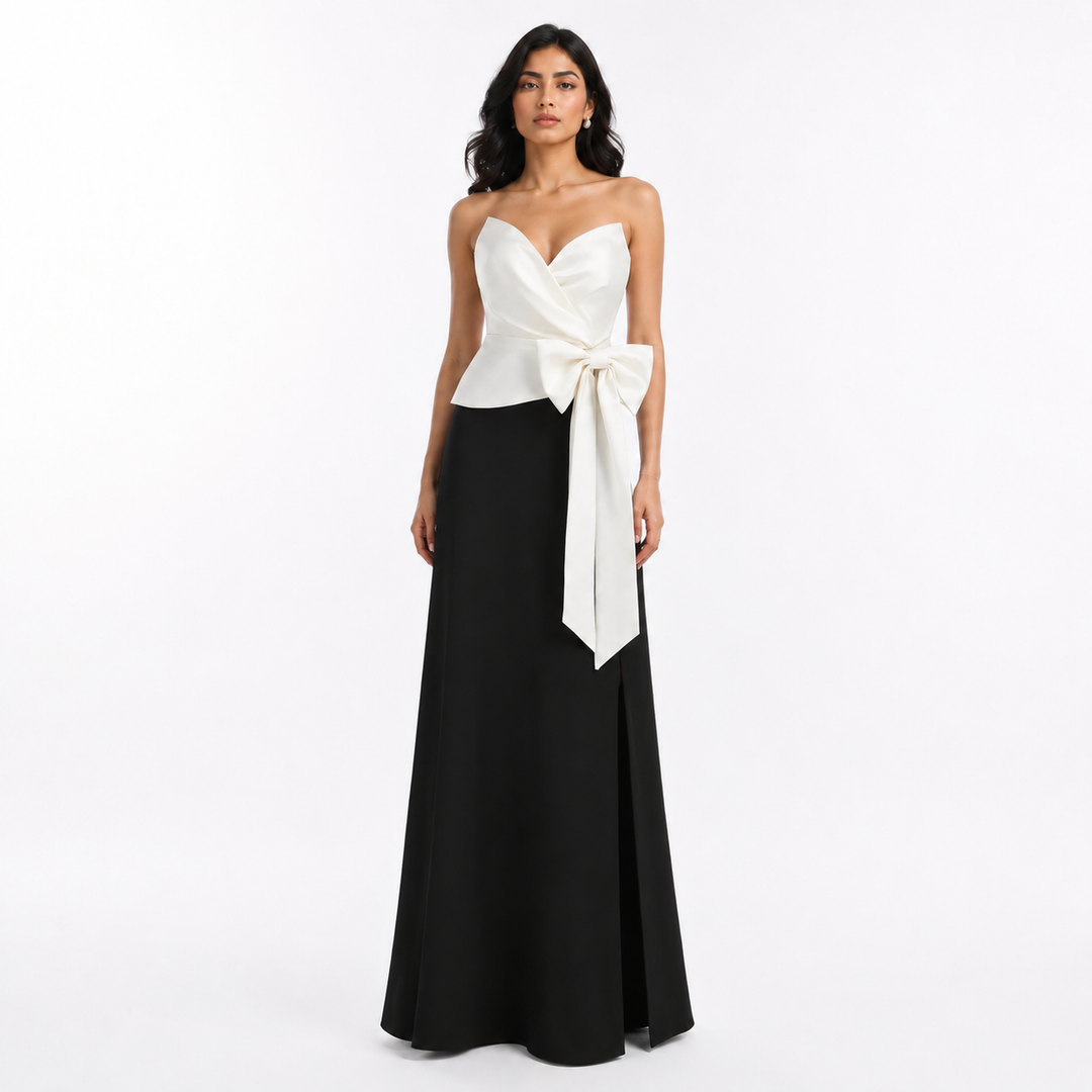 Monochrome Bow Evening Gown - Elegance