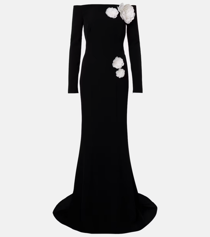 off-shoulder mermaid gown with floral appliqué – BLOOM