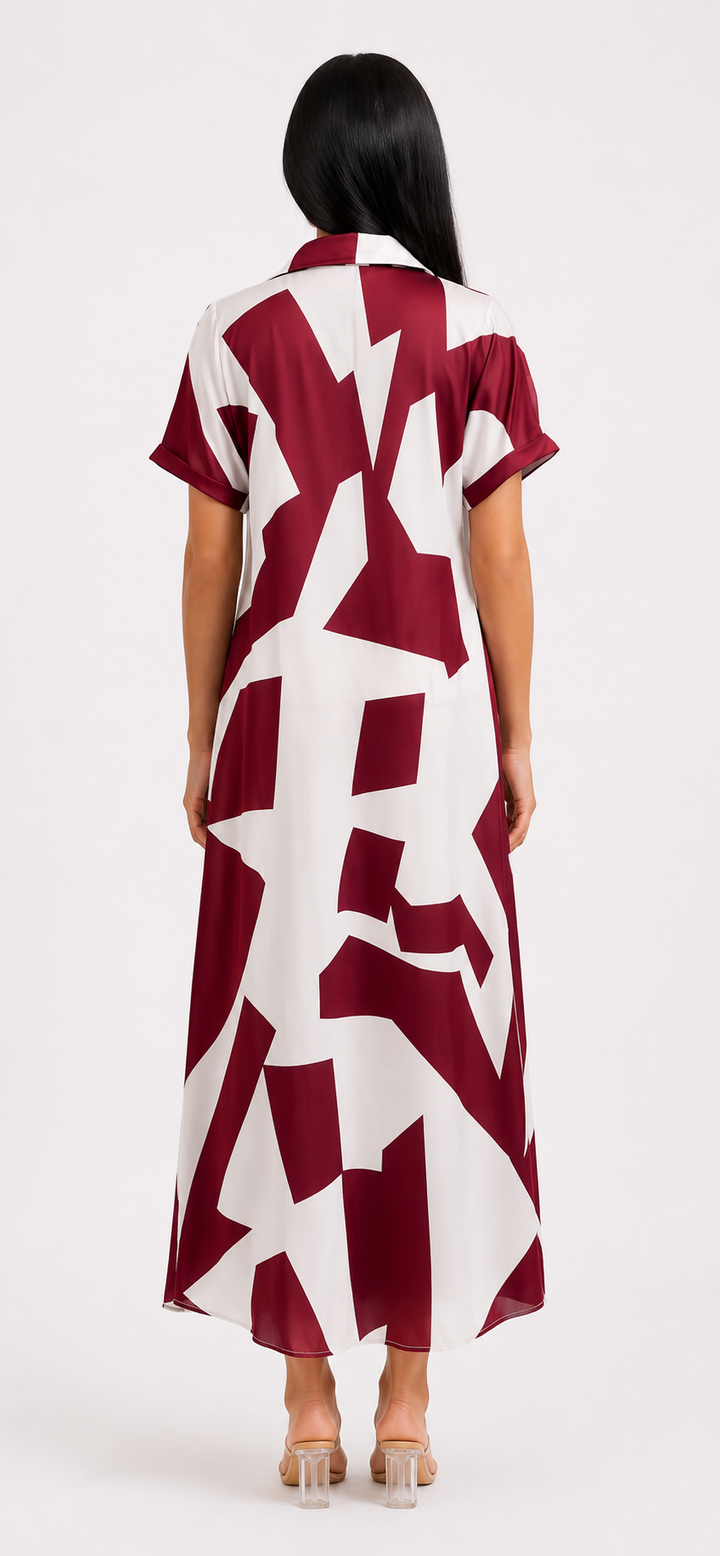 Abstract Print Button-Front Maxi Shirt Dress - Chic