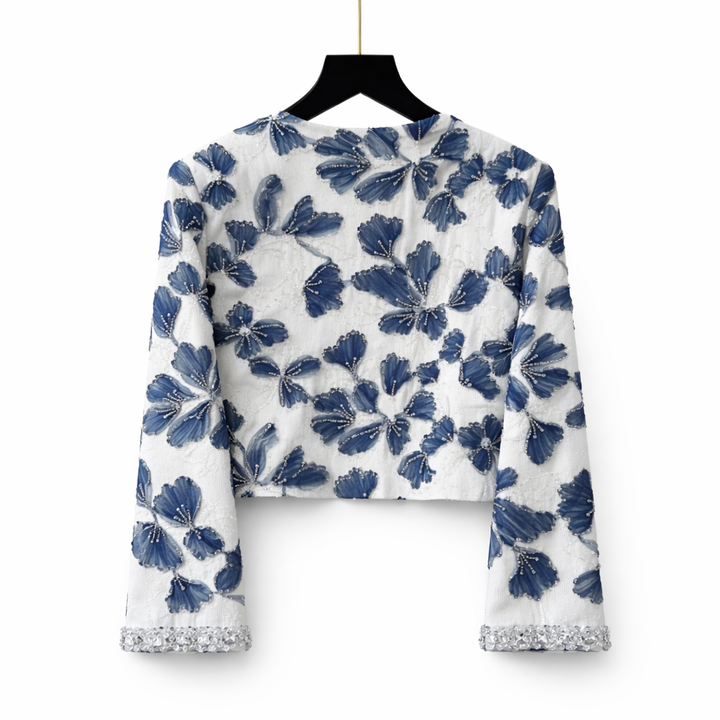 embroidered floral cropped jacket with crystal trim – AZURA