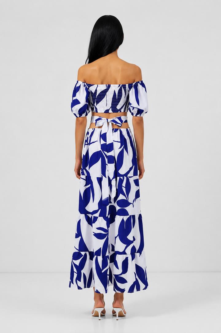 Off-Shoulder Printed Maxi Dress - Riviera