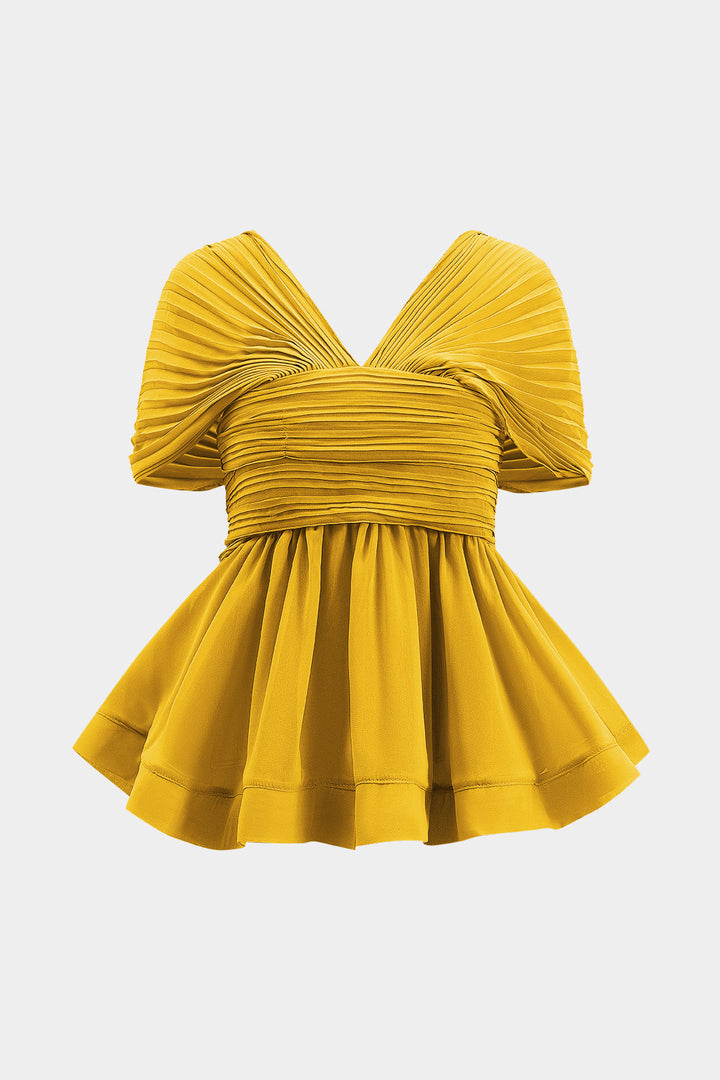 Chiffon Pleated Zipper Backless Mini Dress And Wide Leg Trousers Set