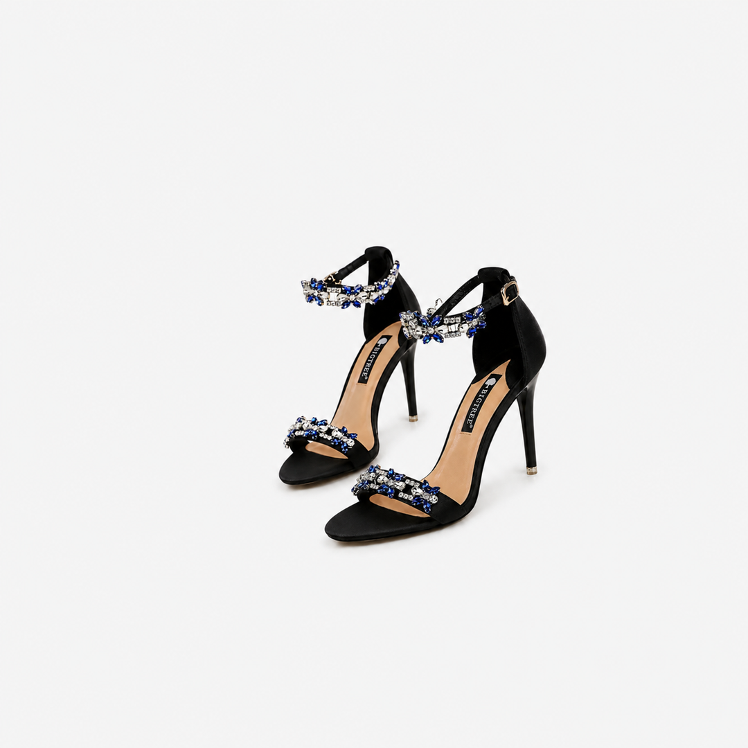 Crystal Embellished Satin Stiletto Sandals – SILVÉRA