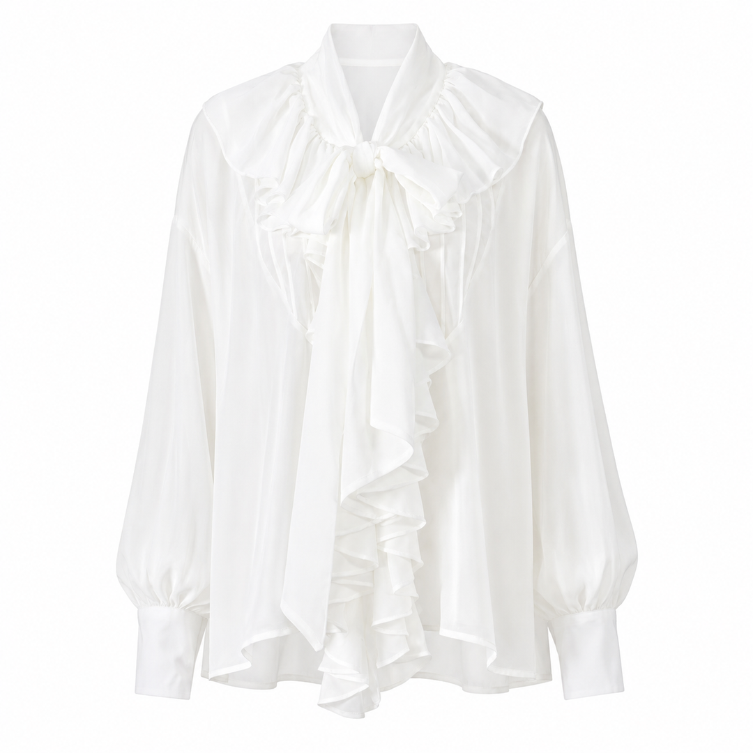 Pink Ruffle Tie-Neck Blouse - Romance