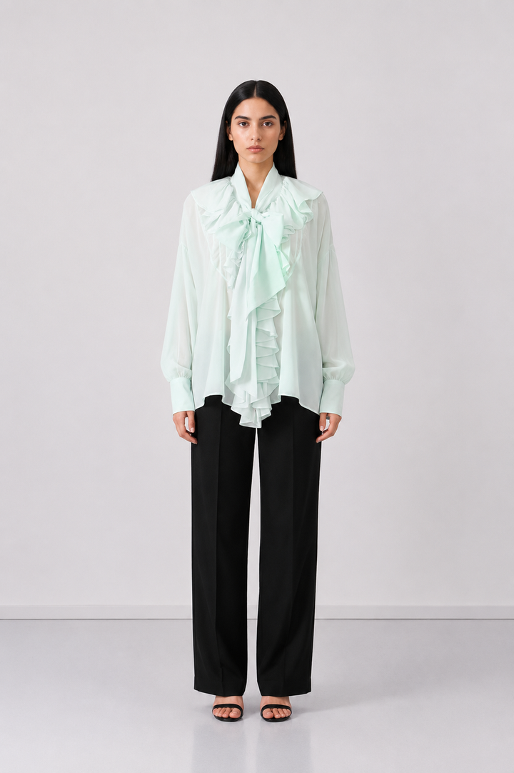 Pink Ruffle Tie-Neck Blouse - Romance
