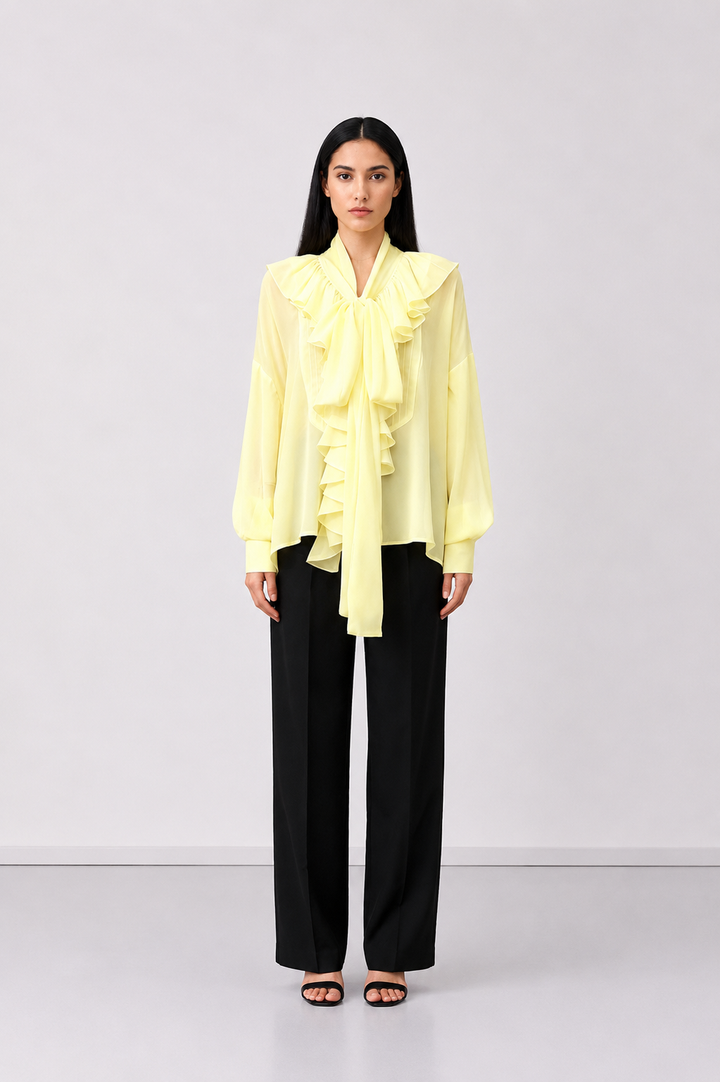 Pink Ruffle Tie-Neck Blouse - Romance