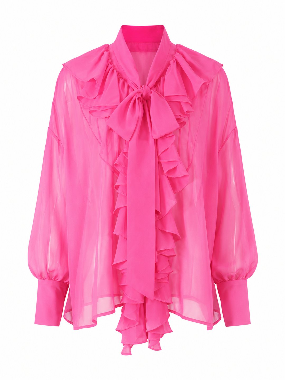 Pink Ruffle Tie-Neck Blouse - Romance