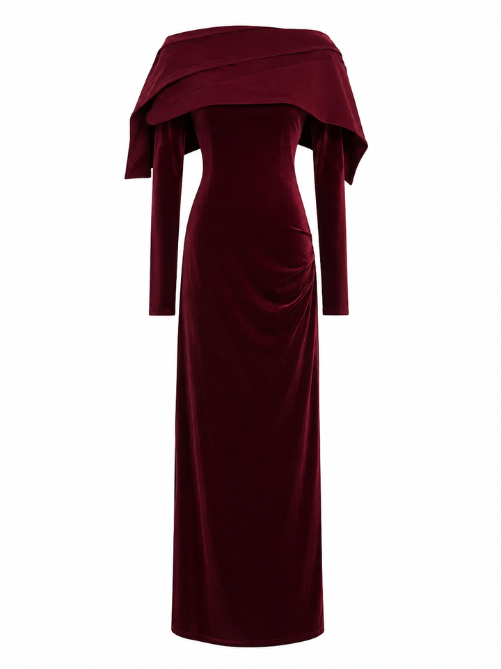 Draped Off-Shoulder Maxi Dress - Ocean