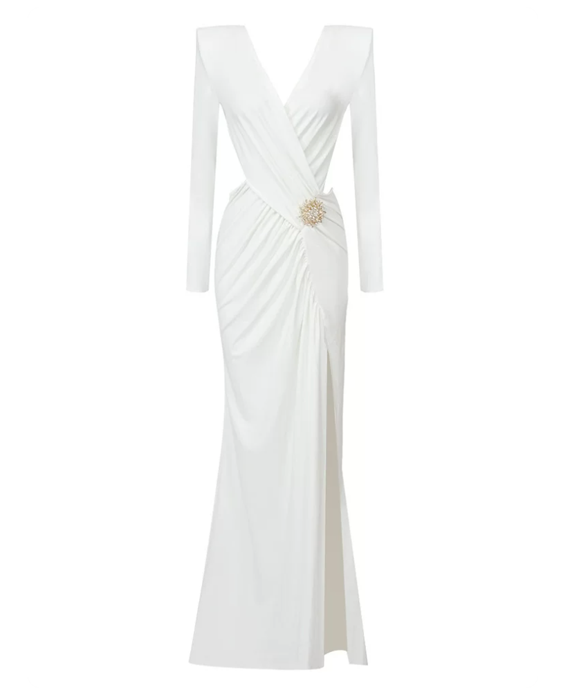 White Cut-Out Embellished Evening Gown – Celestine