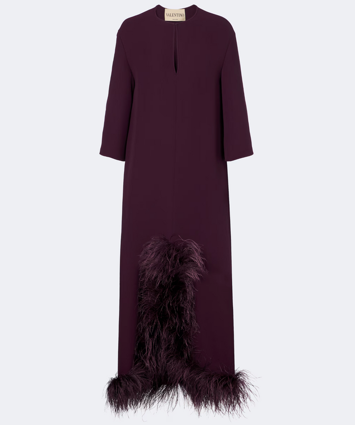 Feather-Trimmed Maxi Dress - Plum