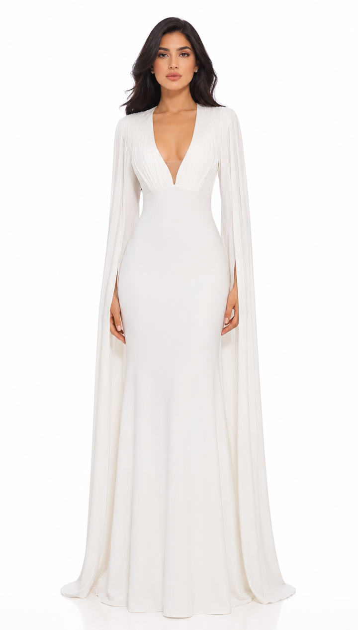 Plunge Neck Cape Sleeve Maxi Dress - Grace