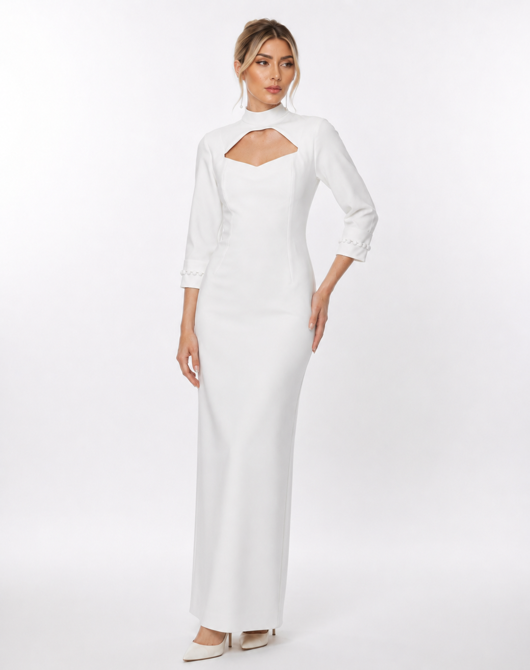 Cutout High-Neck Gown – Pearl