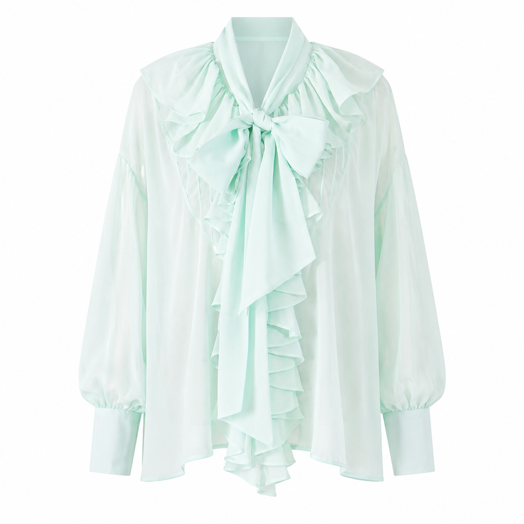 Pink Ruffle Tie-Neck Blouse - Romance