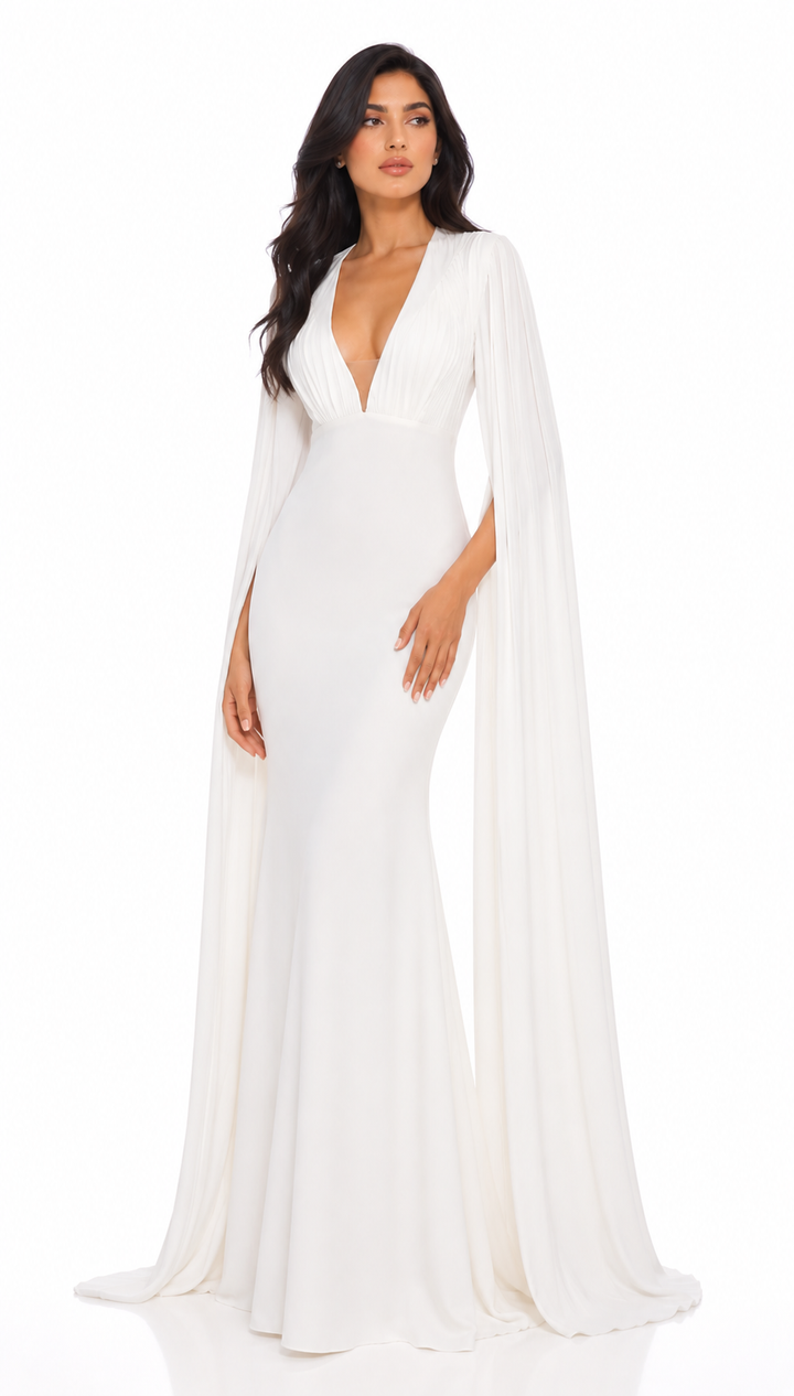 Plunge Neck Cape Sleeve Maxi Dress - Grace