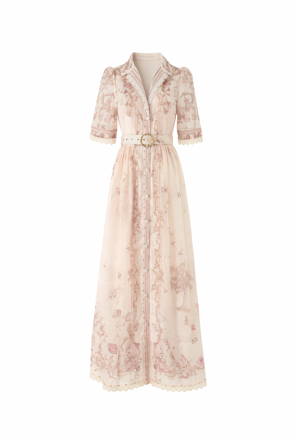 short sleeve vintage print chiffon maxi dress with belt – AURELIA