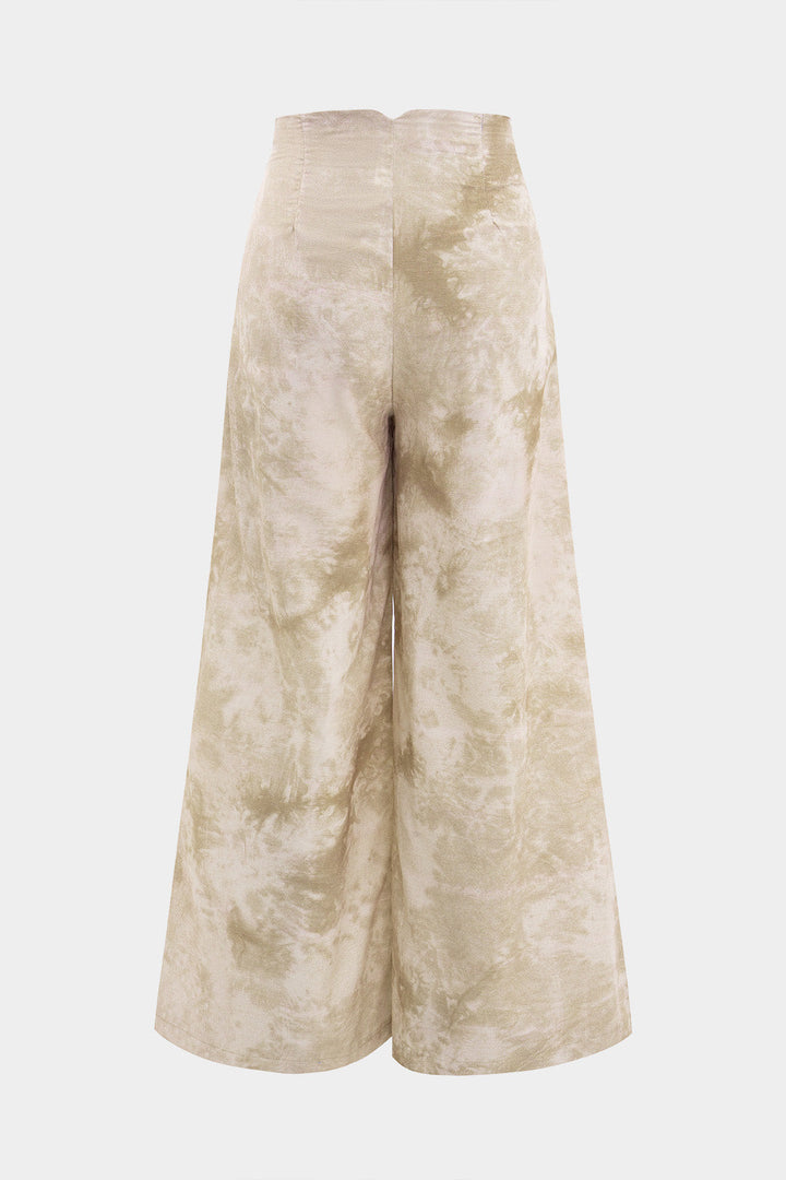 Tie Dye Linen Backless Sleeveless Halter Neck Top And High Waist Wide Leg Pants Set