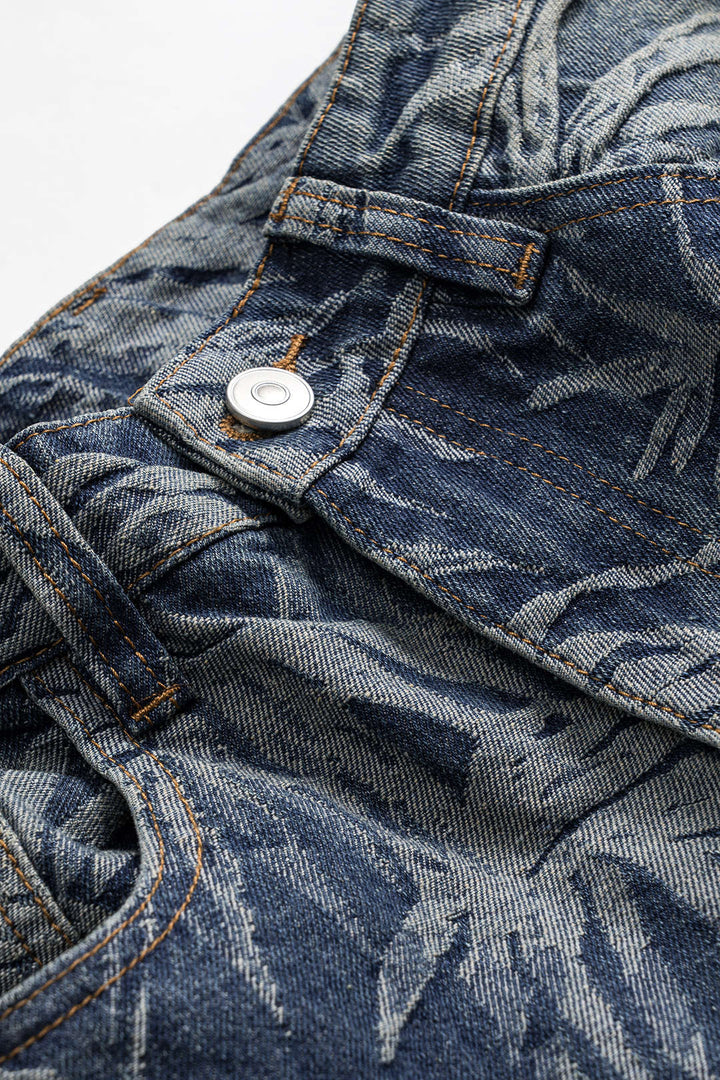 Jacquard Denim Straight Leg Jeans