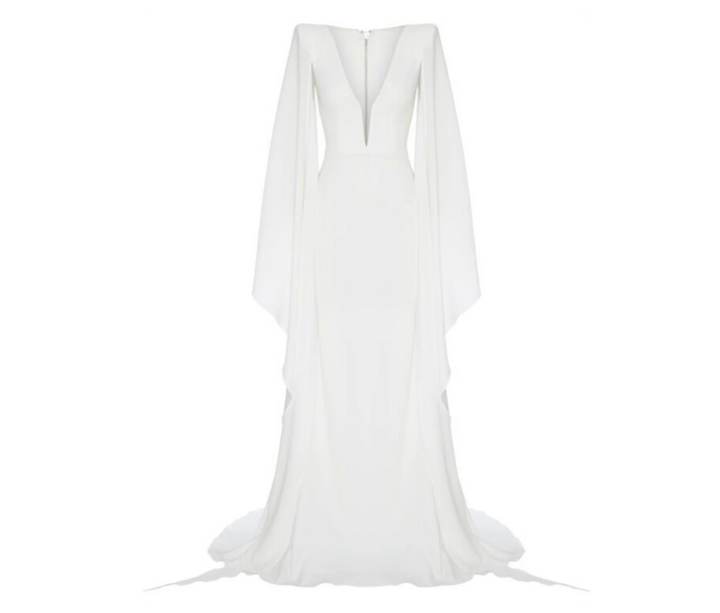 Ivory Cape Evening Gown – Elara