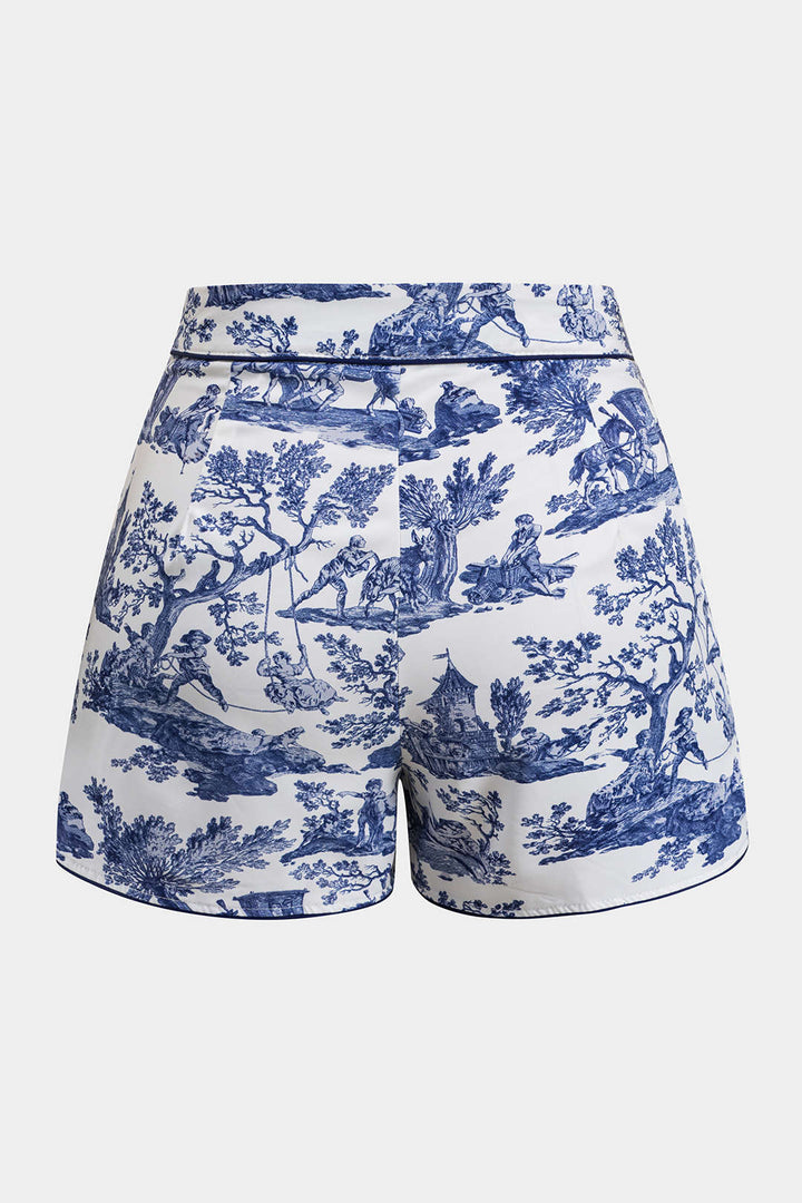Retro Print Shirt And Shorts Set