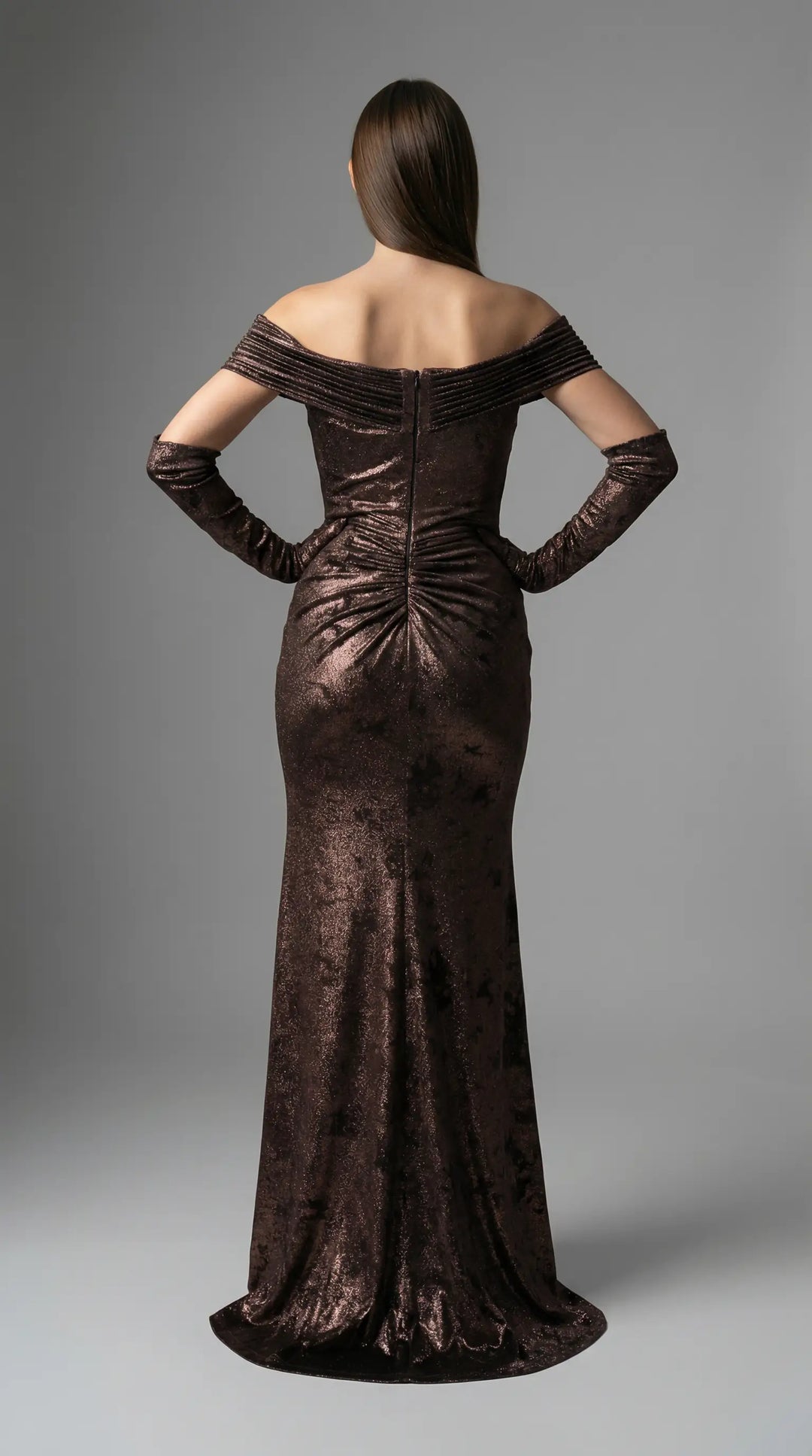A shimmering, off-the-shoulder evening dress embellished with crystals 2436- JOLII