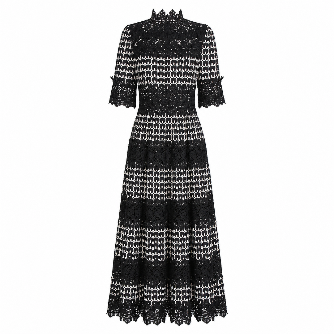 Vintage Lace High-Neck Maxi Dress - Noir