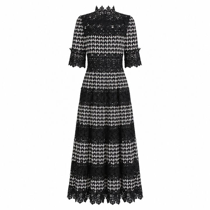 Vintage Lace High-Neck Maxi Dress - Noir