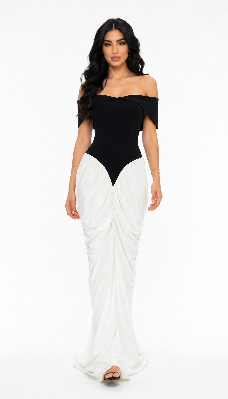 Midnight Contrast Off-Shoulder Gown - Grace