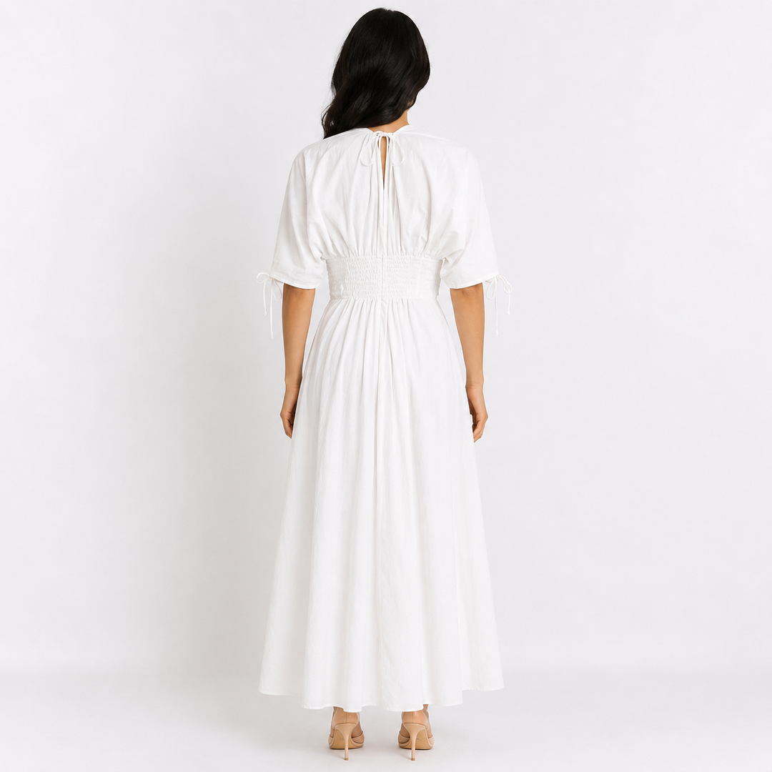 White Floral Waist Detail Midi Dress – BLANCHÉA