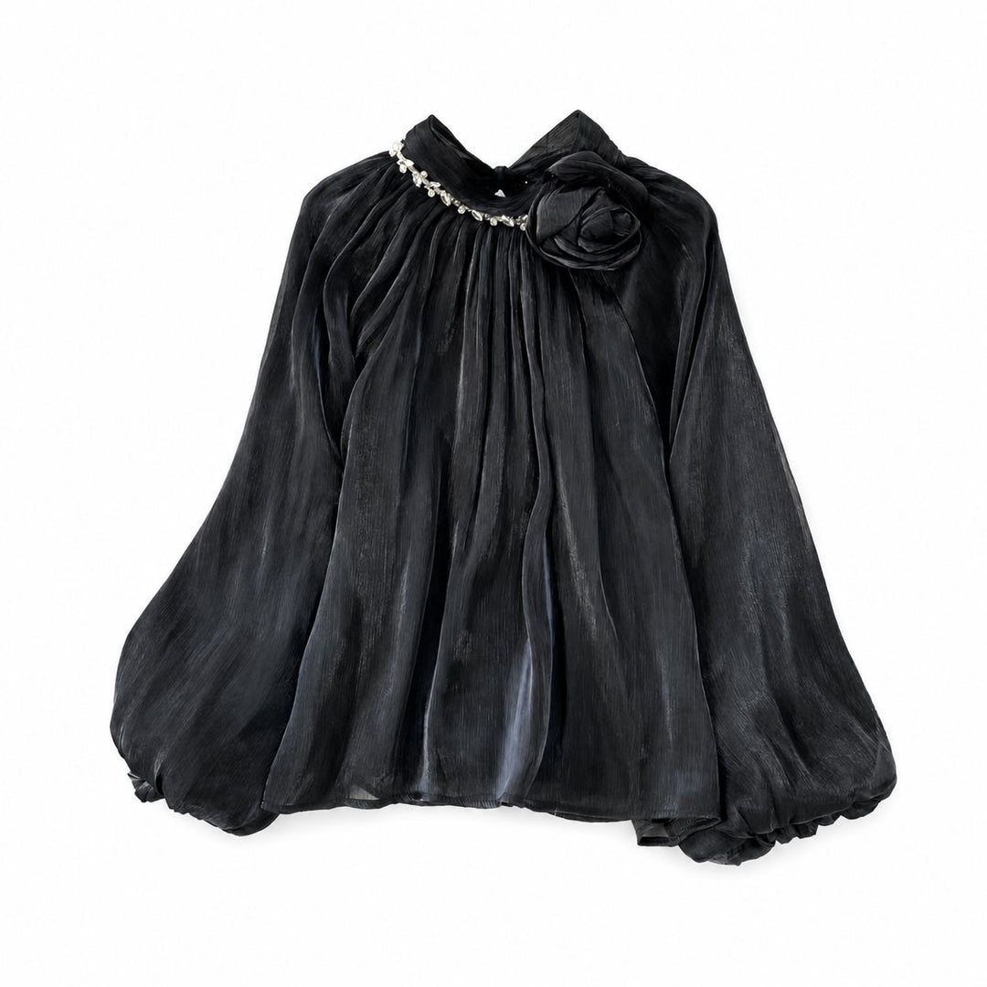 Luxury Rose Detail Satin Blouse - Glamour