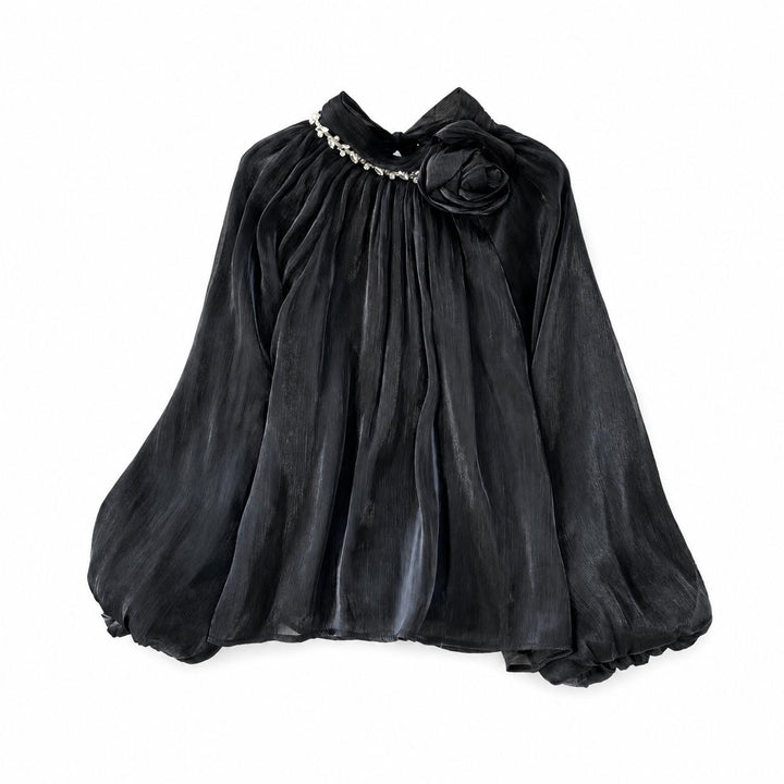 Luxury Rose Detail Satin Blouse - Glamour
