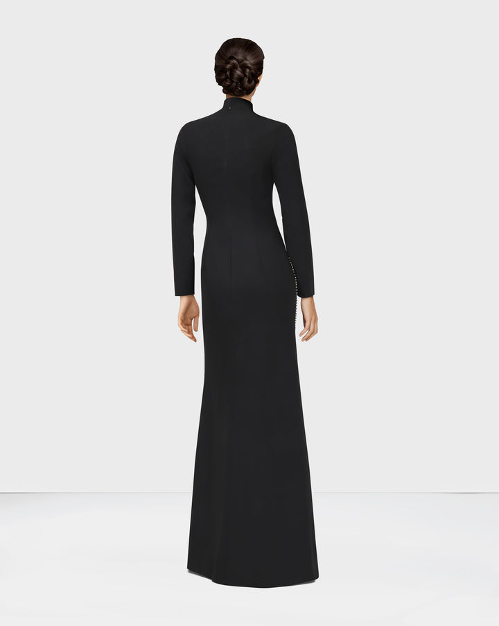 Long sleeve column dress with vertical beading-Ghadeer