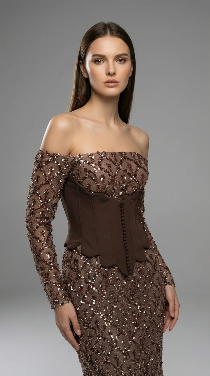 Sequined mermaid dress with corset waist details 2454- MALIYA