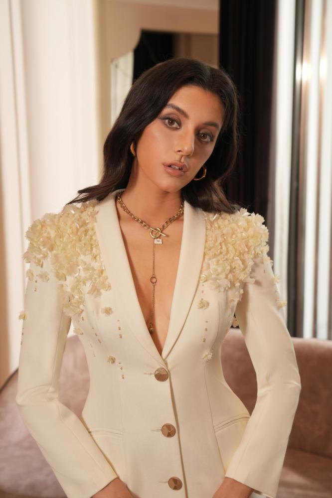 embellished shoulder tailored gown – Jollen