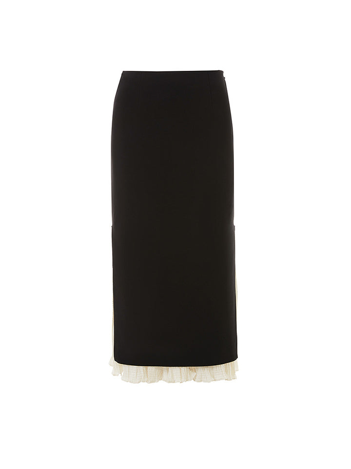 Black Midi Skirt with Contrast Ruffle Hem – ÉLANCE