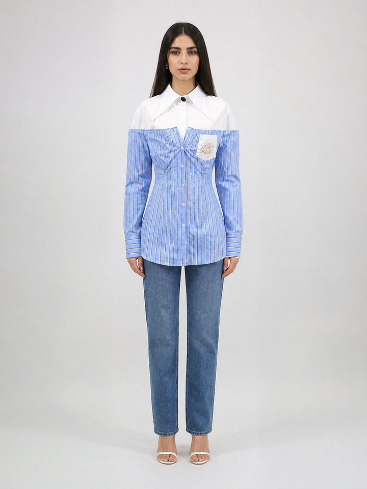 Blue Striped Off-Shoulder Layered Shirt – AZURÉLLE