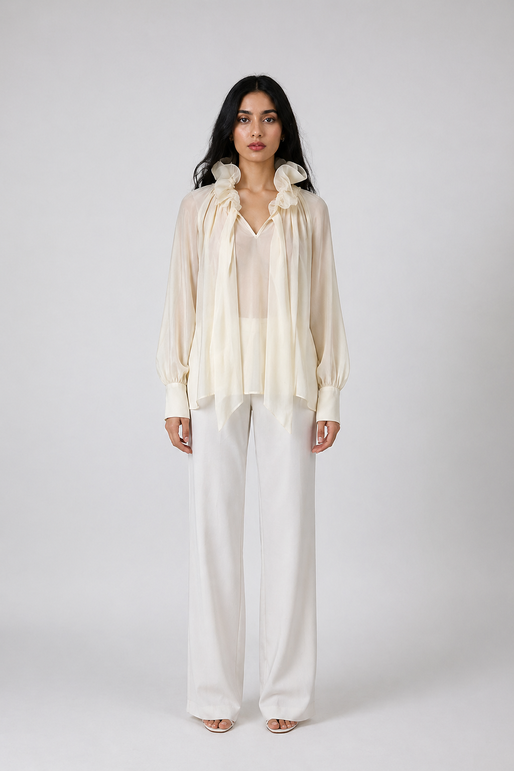 Sky Blue Sheer Bow Blouse – AZURÉ