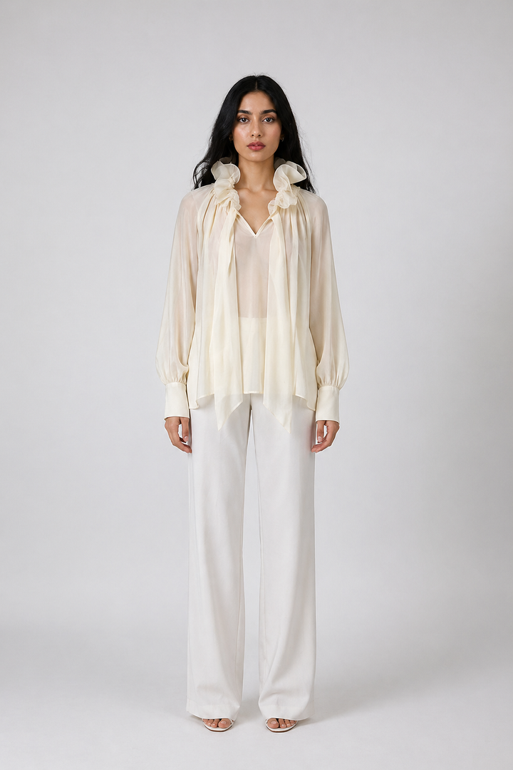 Sky Blue Sheer Bow Blouse – AZURÉ