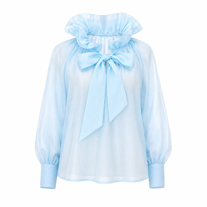 Sky Blue Sheer Bow Blouse – AZURÉ