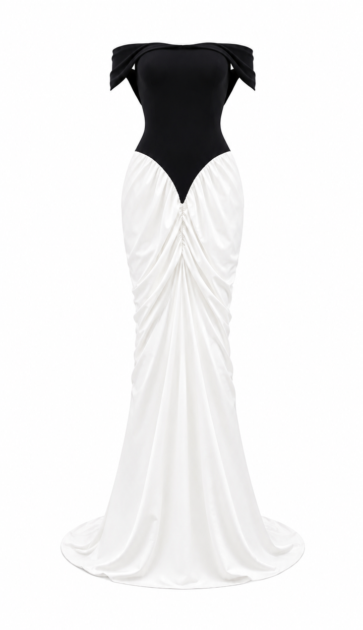 Midnight Contrast Off-Shoulder Gown - Grace