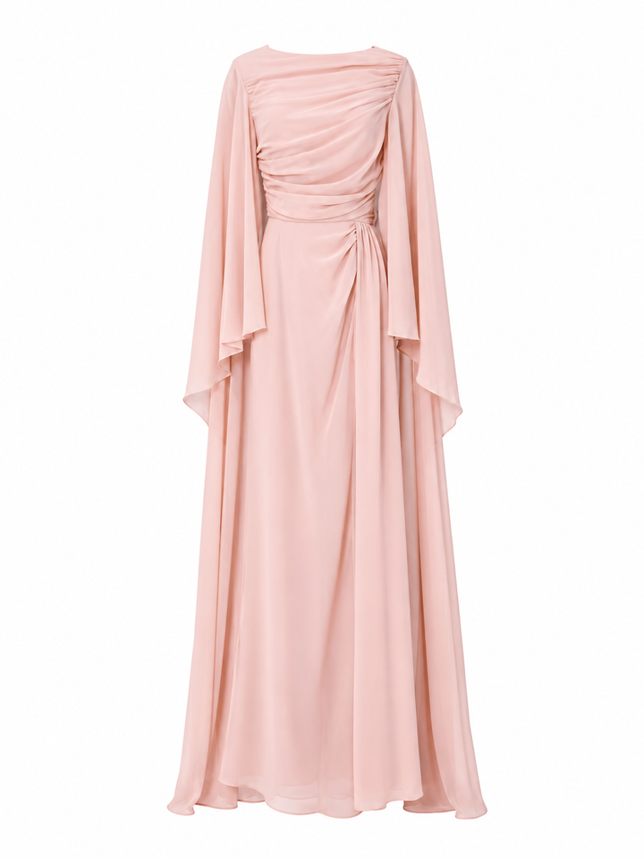 Elegant Chiffon Cape Sleeve Evening Dress - Timeless