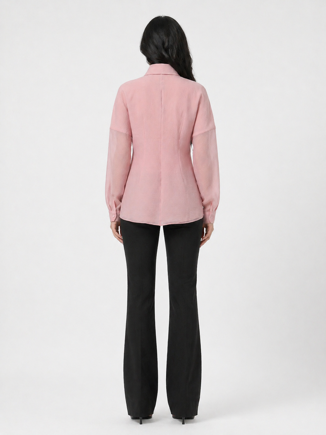 Blush Pink Textured Shirt with Contrast Bow Tie – ELVIRA
