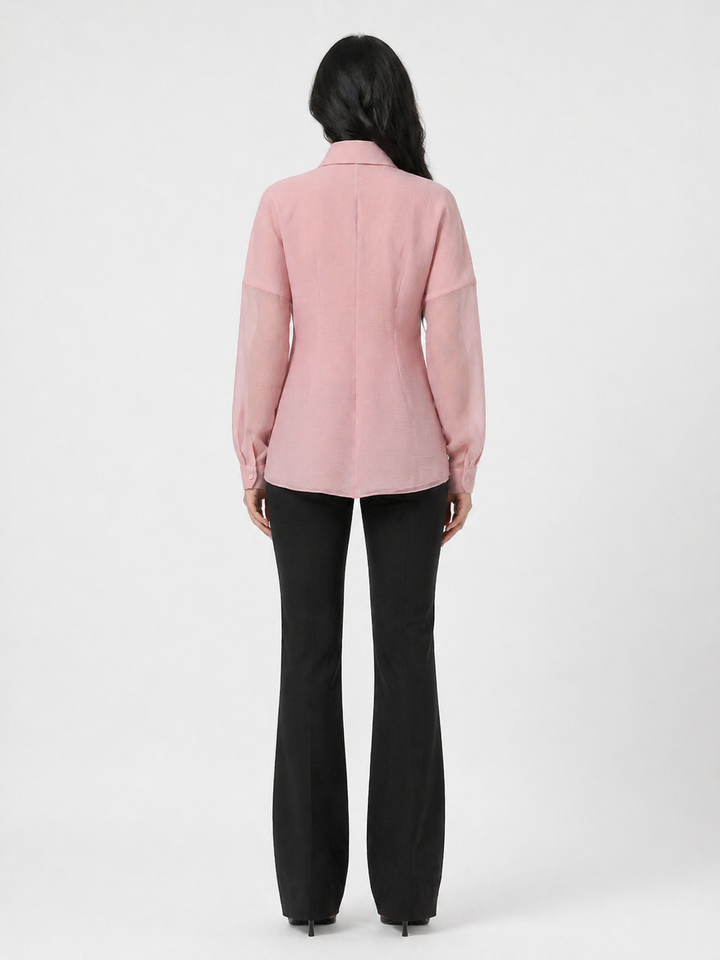 Blush Pink Textured Shirt with Contrast Bow Tie – ELVIRA
