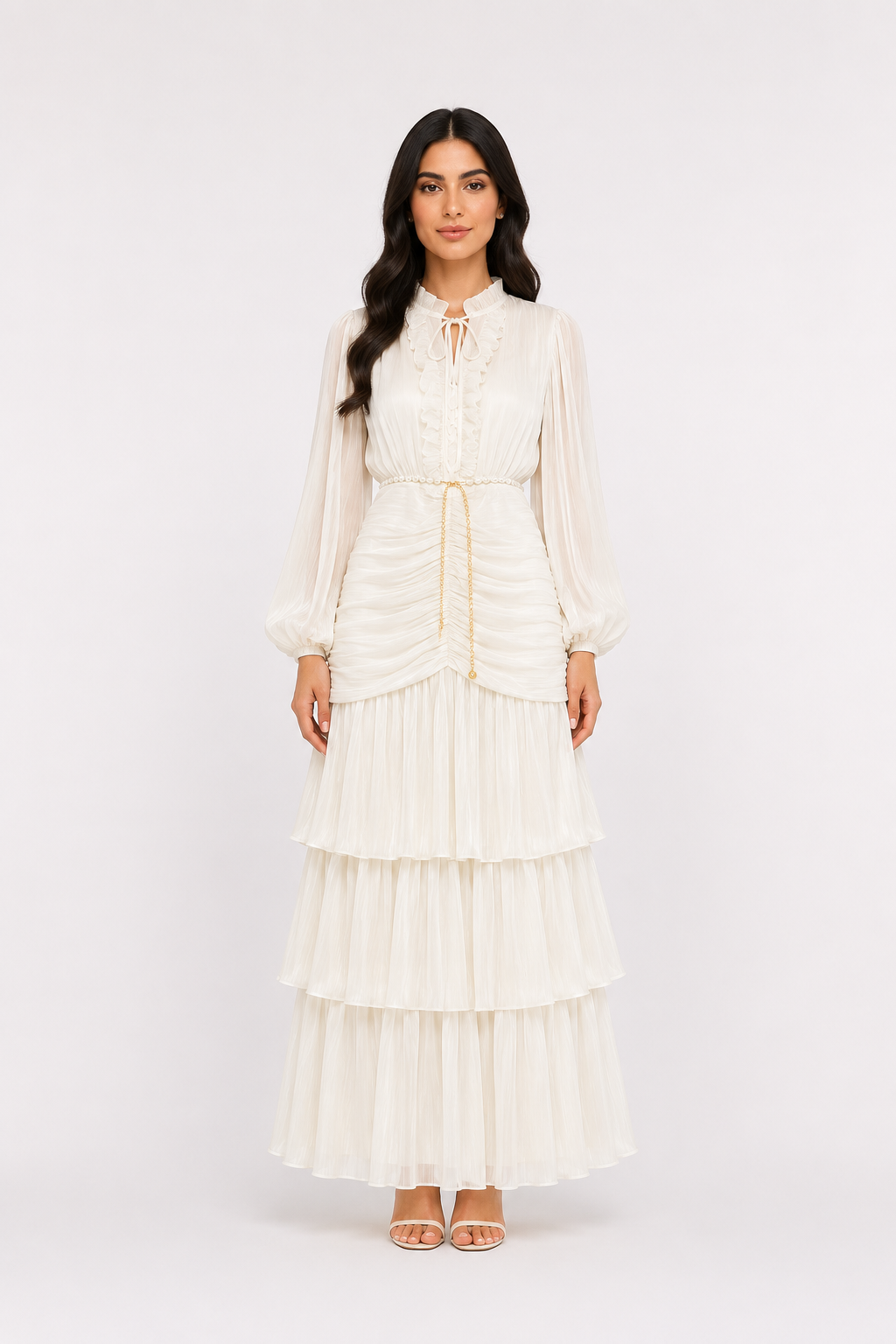 Elegant Ruched Chiffon Midi Dress - Romantic