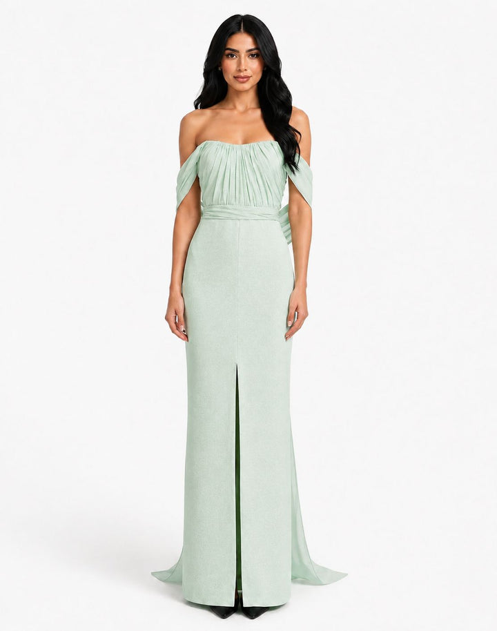 Mint Off-Shoulder Pleated Maxi Dress - Serene