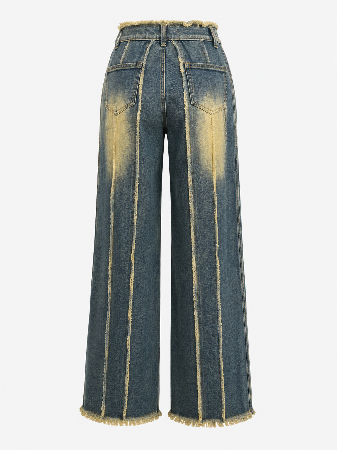 Raw Edge Striped Wide Leg Jeans - Urban