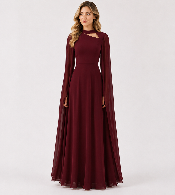 Elegant Red Chiffon Maxi Evening Dress - Glamour