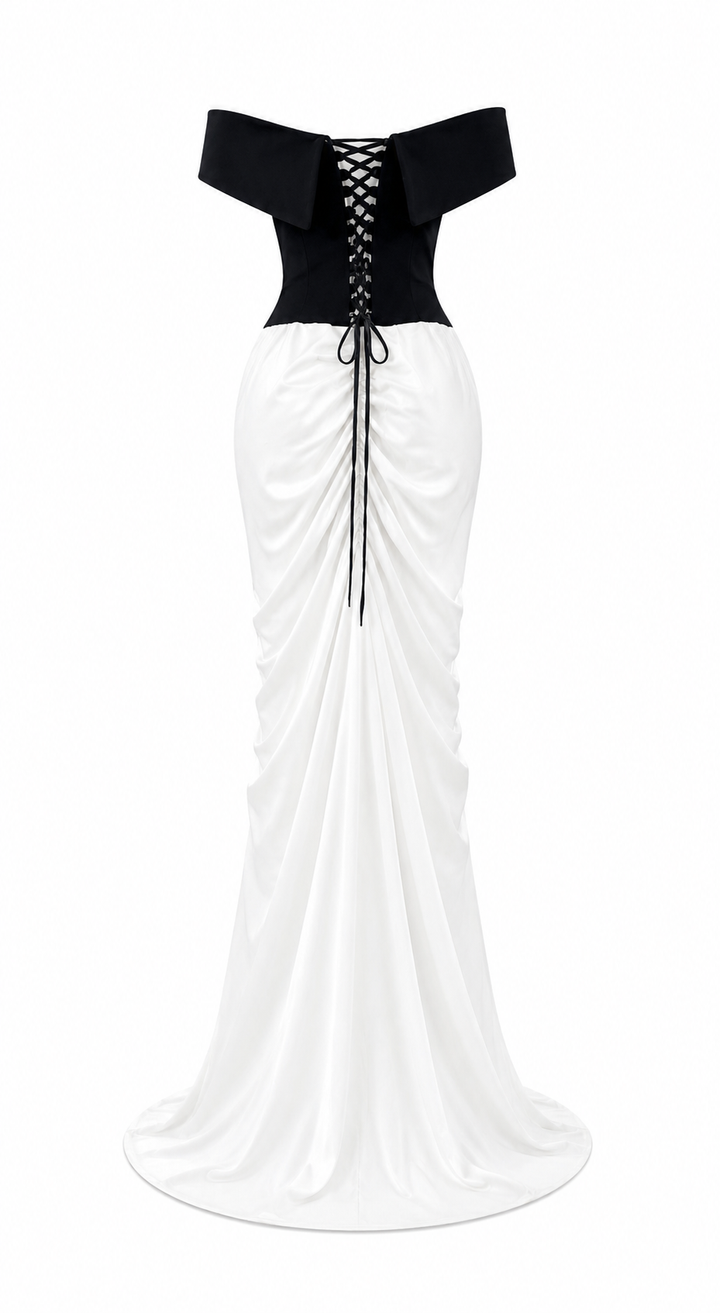 Midnight Contrast Off-Shoulder Gown - Grace